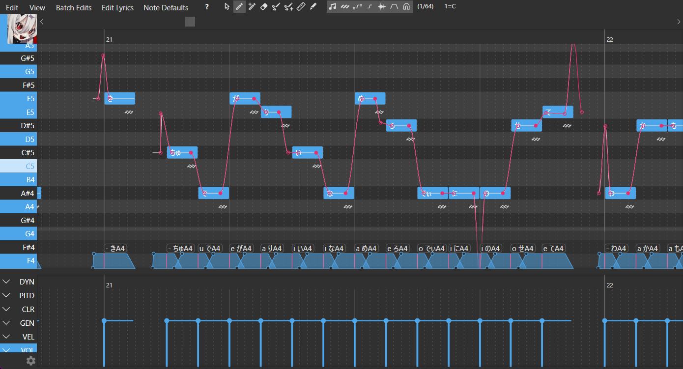 piano roll view of openutau